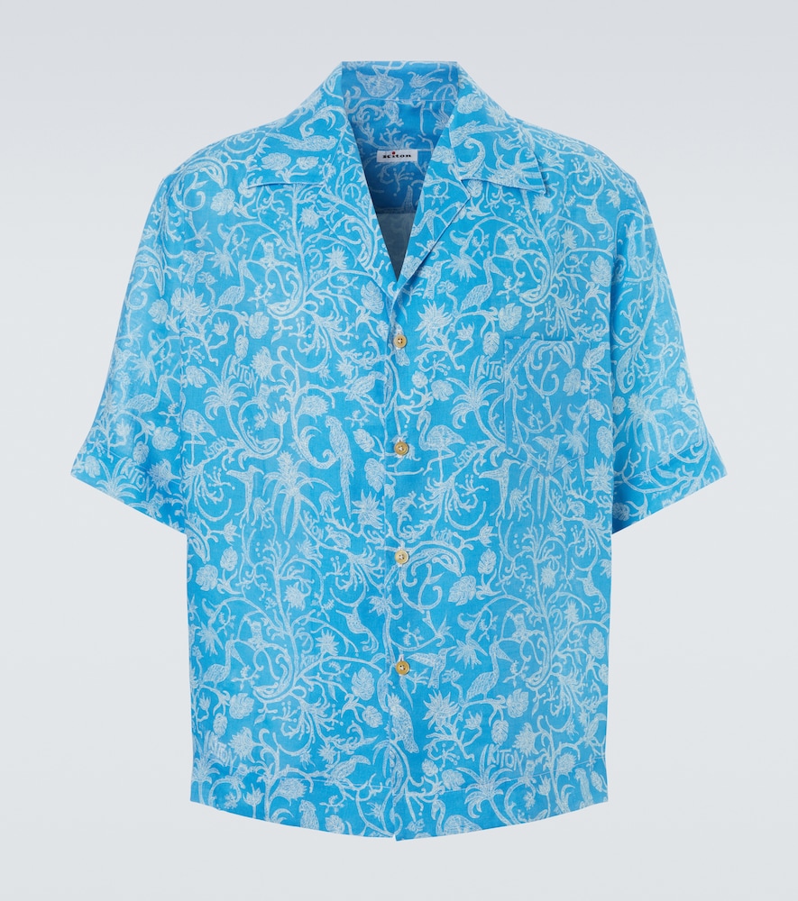Kiton Printed linen bowling shirt