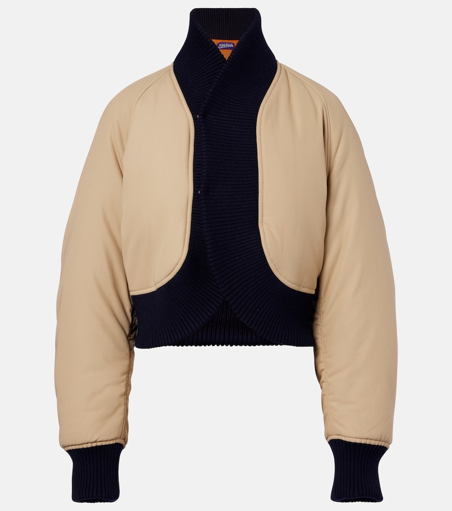 Jean Paul Gaultier Cropped Cotton Bomber Jacket In Sand
