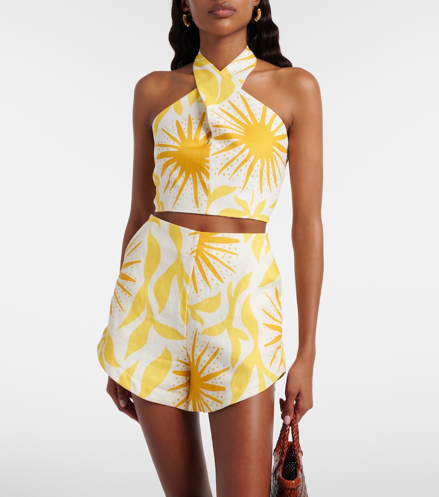Cala de la Cruz Ivy printed halterneck linen crop top