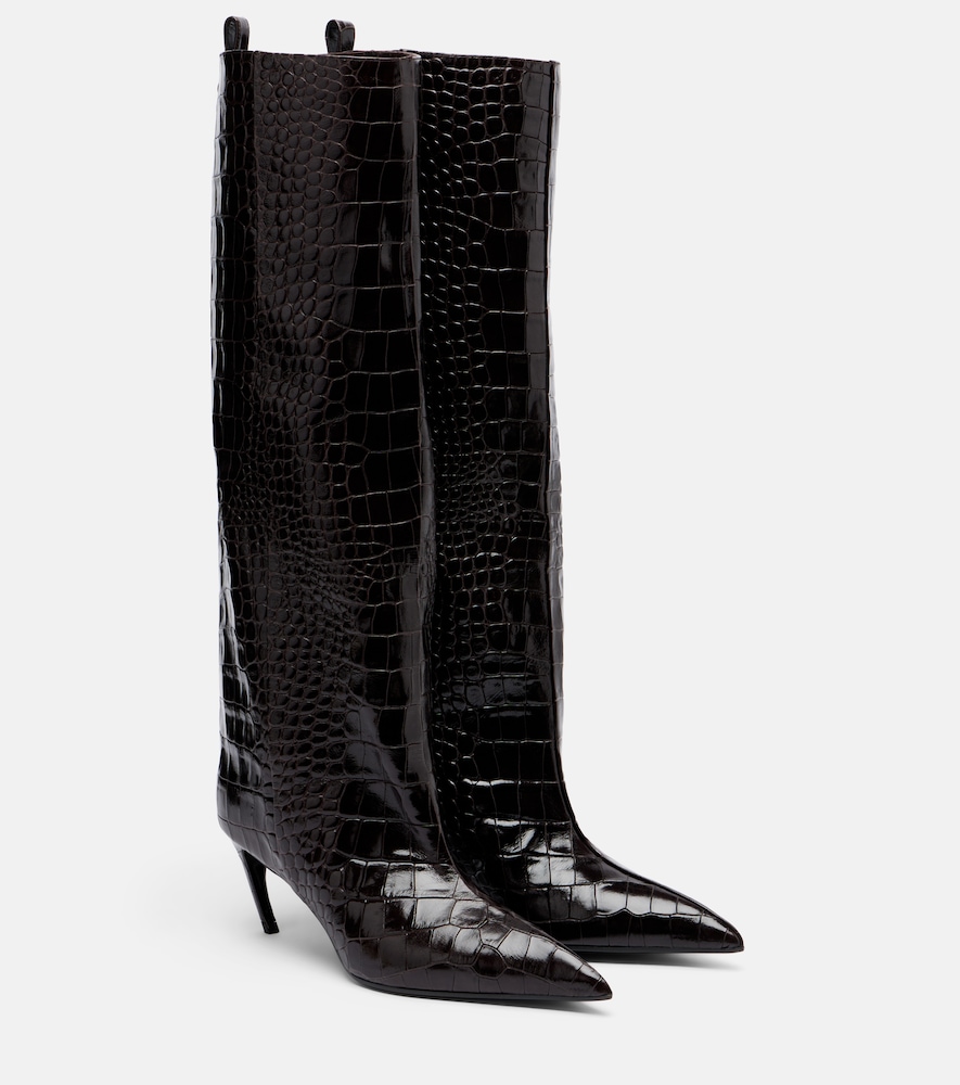 Lea Croc-Effect Leather Knee-High Boots
