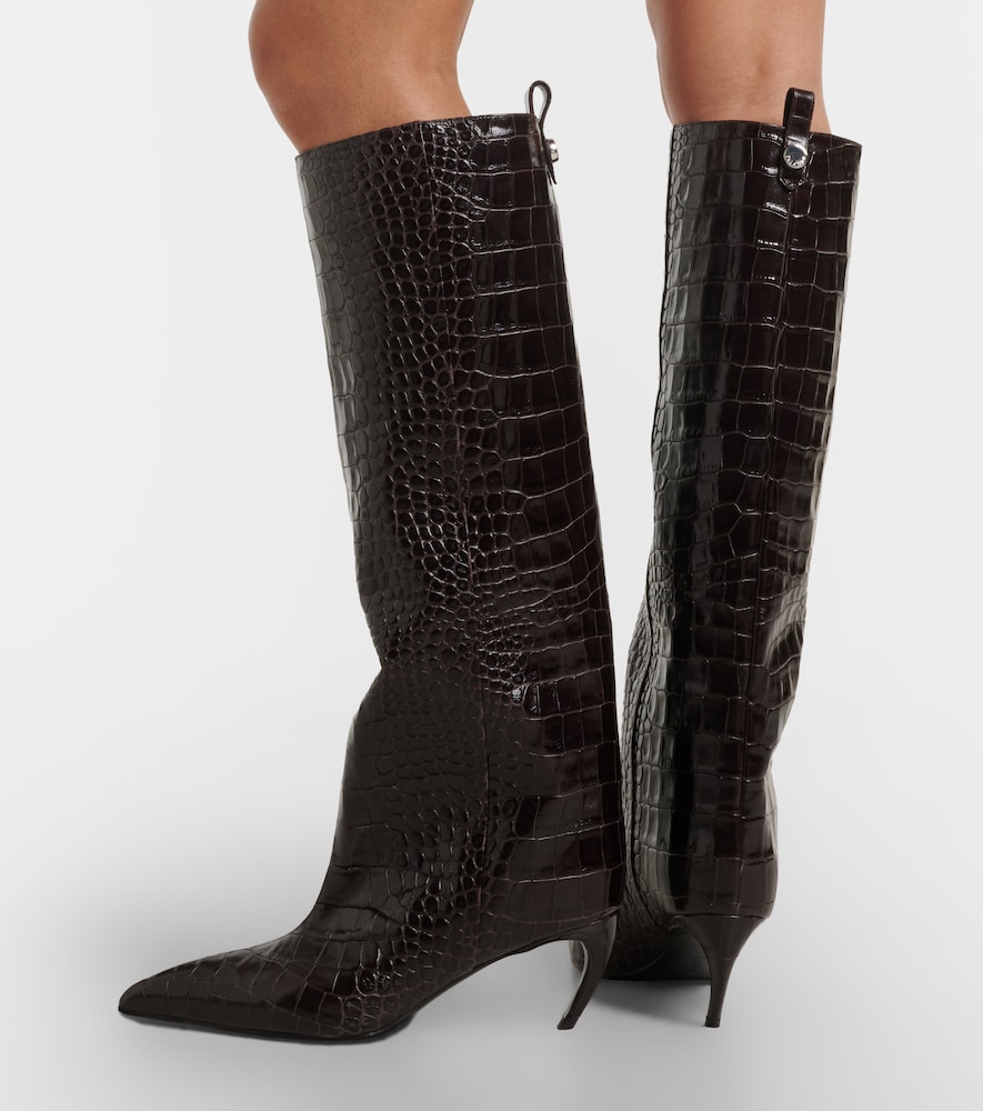Lea Croc-Effect Leather Knee-High Boots