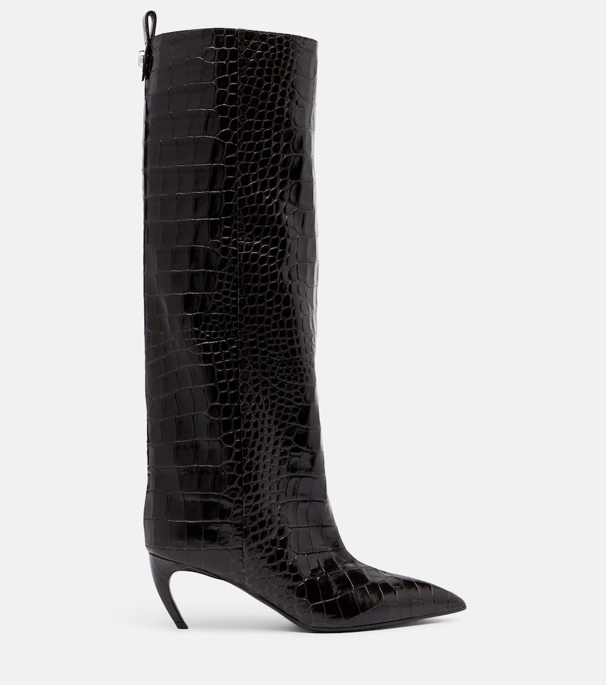Lea Croc-Effect Leather Knee-High Boots