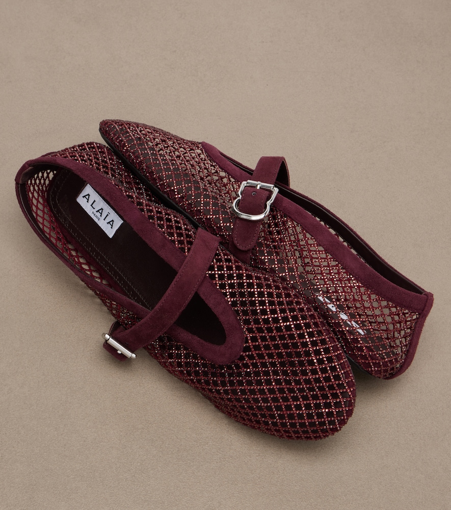  Alaia Alaia Embellished Fishnet Ballet Flats 