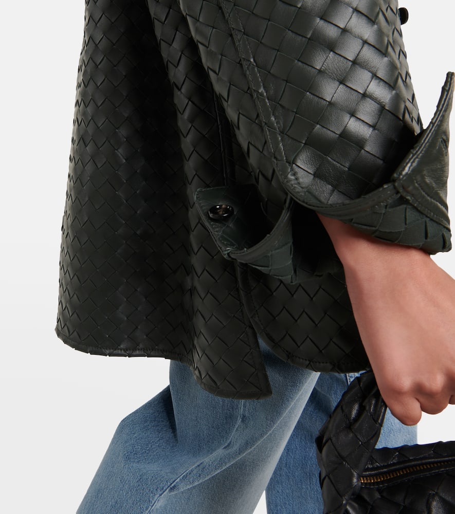 Bottega Veneta Intrecciato Casual Leather Shirt In Green