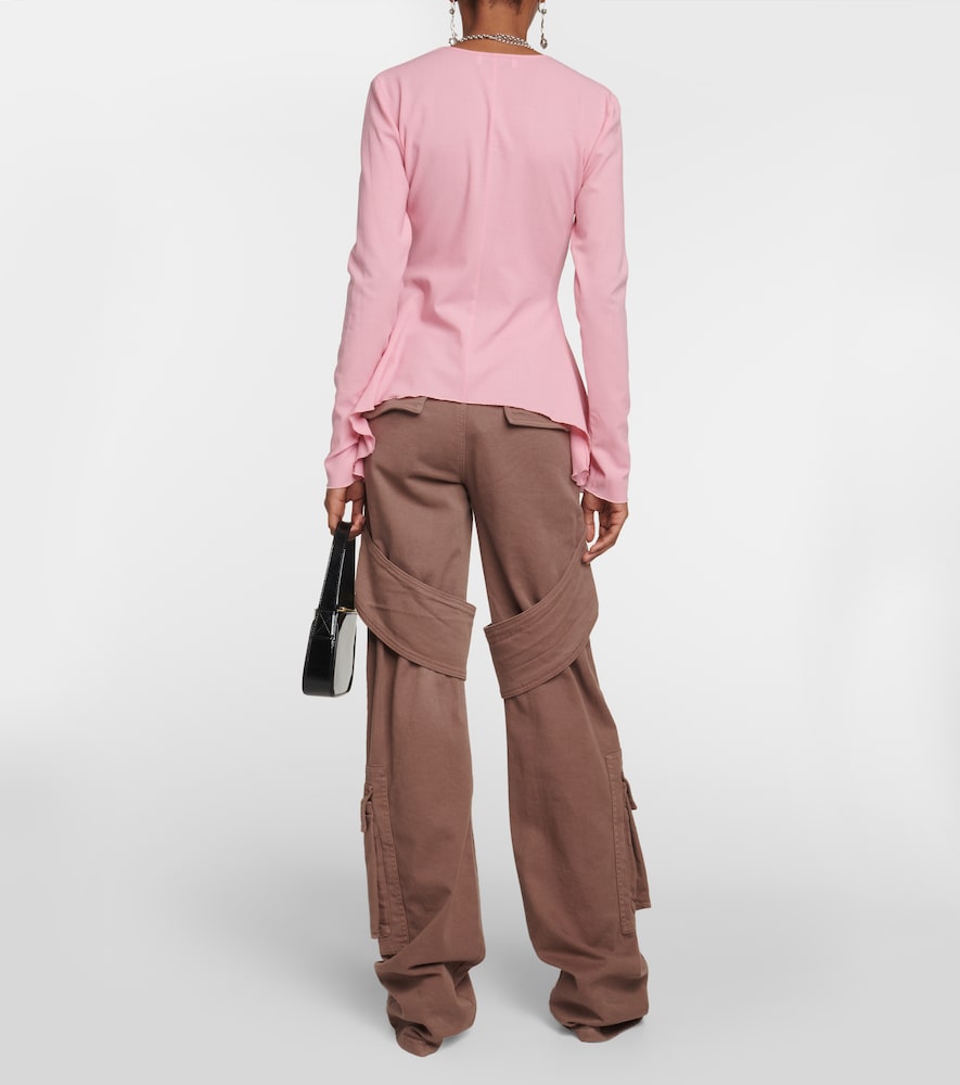 Ruffled Tie-Front Wool-Blend Blouse