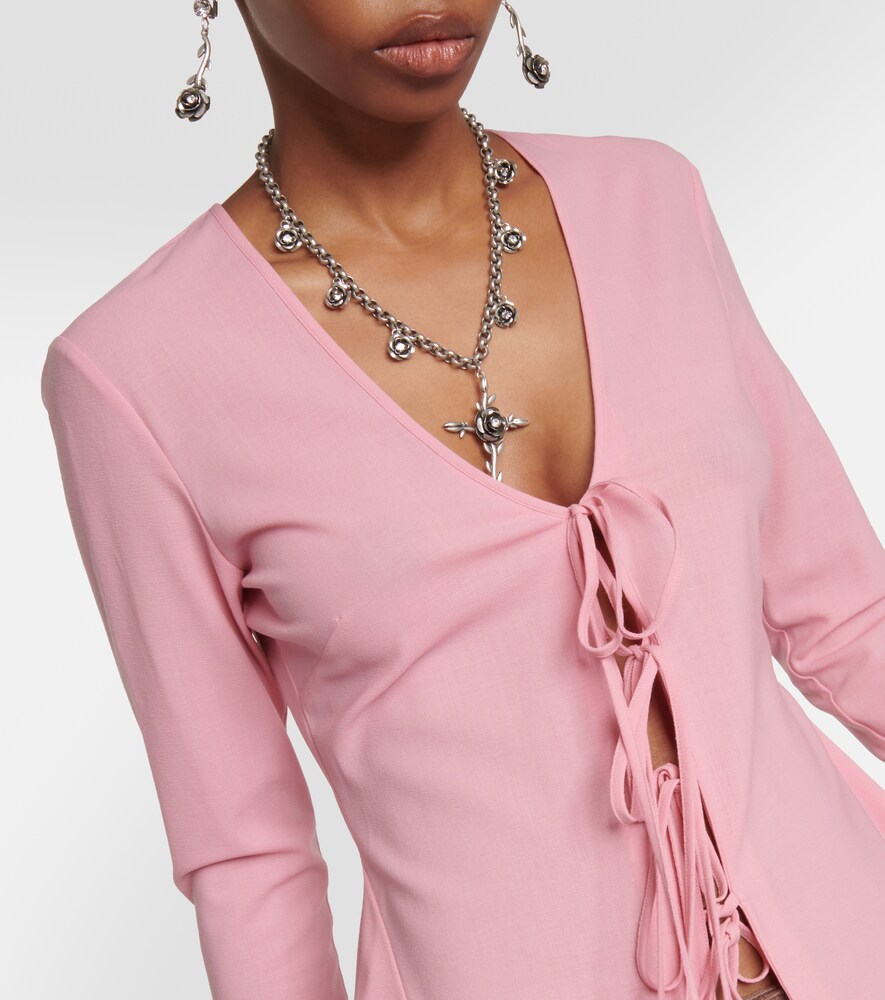 Ruffled Tie-Front Wool-Blend Blouse