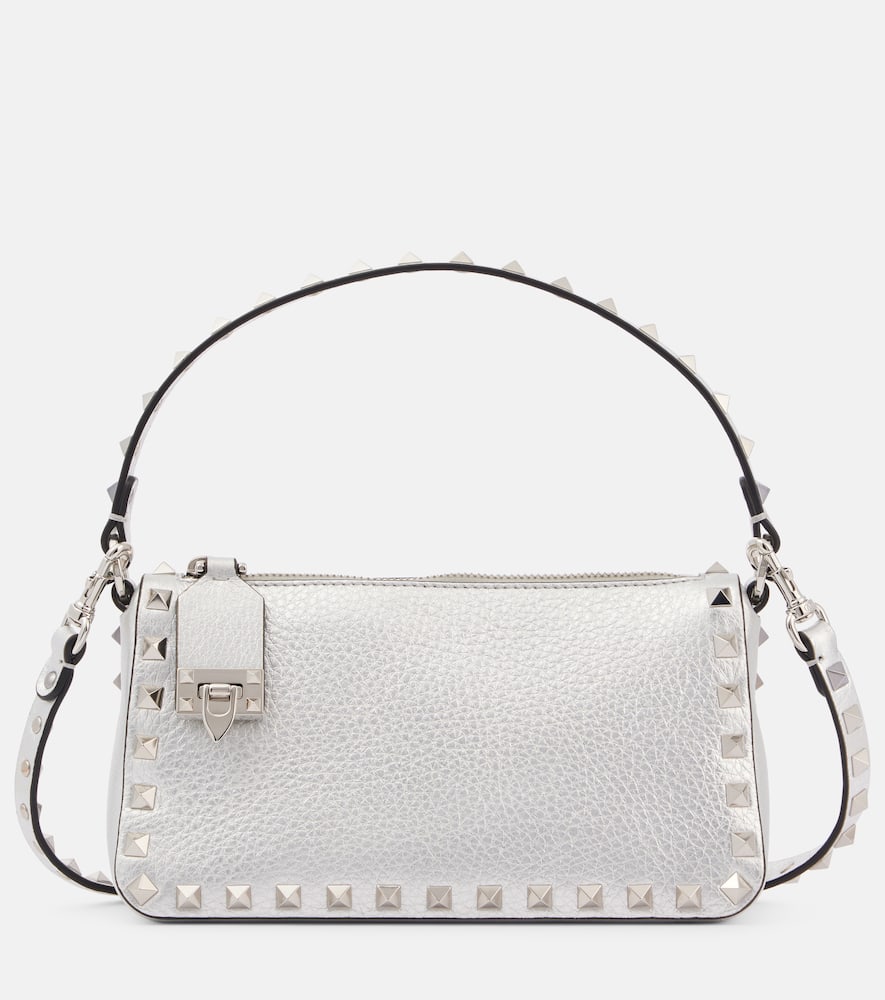 Valentino Rockstud Small Leather Crossbody Bag In Silver