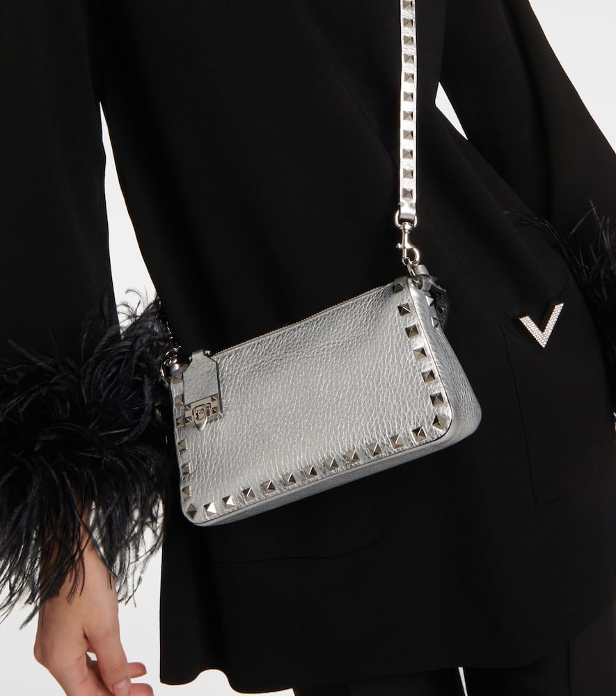 Valentino Rockstud Small Leather Crossbody Bag In Silver