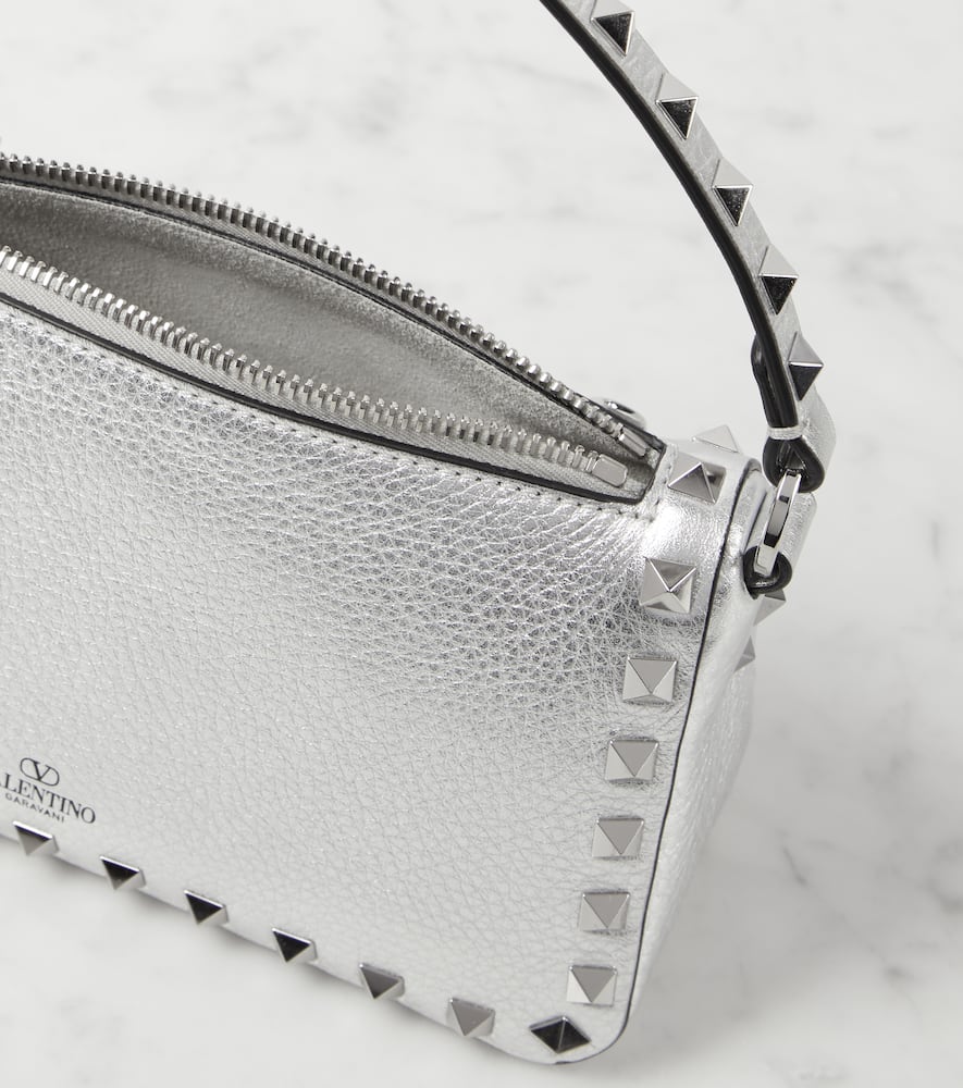 Valentino Rockstud Small Leather Crossbody Bag In Silver