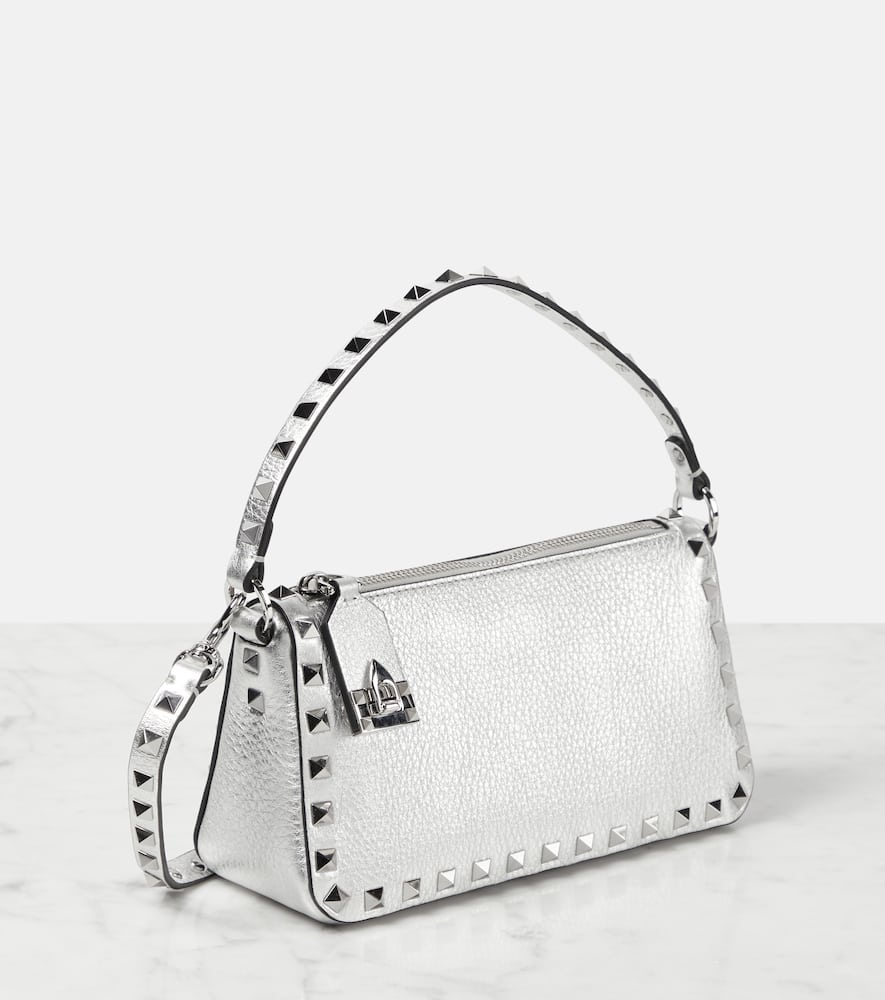Valentino Rockstud Small Leather Crossbody Bag In Silver