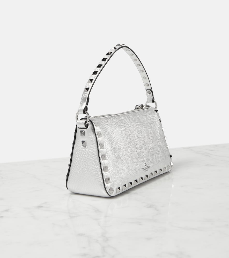 Valentino Rockstud Small Leather Crossbody Bag In Silver