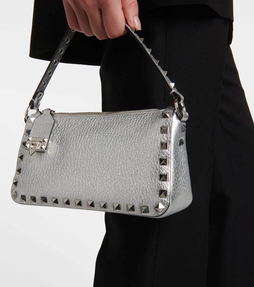 Valentino Rockstud Small Leather Crossbody Bag In Silver