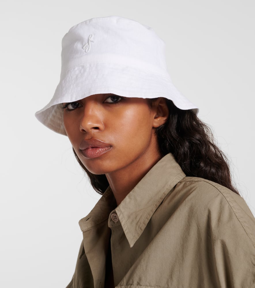 Ruslan Baginskiy Monogram Linen Bucket Hat In White