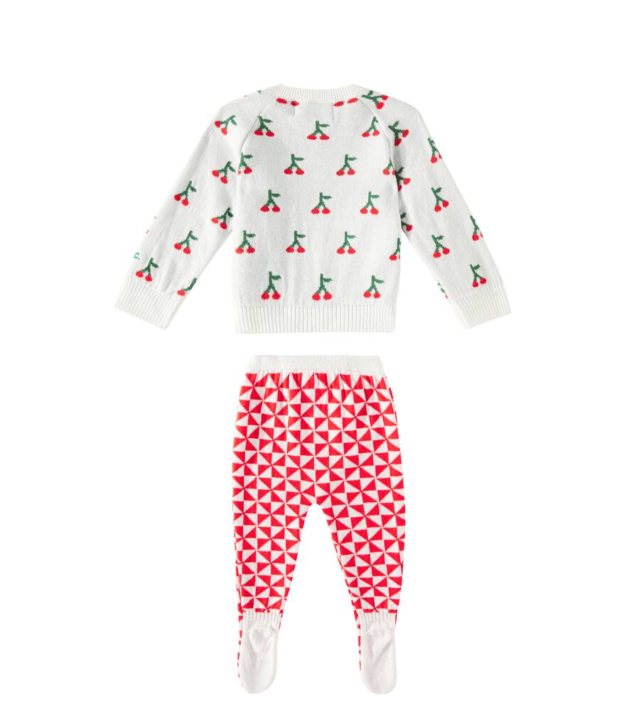 Bobo Choses Baby Cherry Cotton And Wool Onesie And Bib Set In Multicoloured
