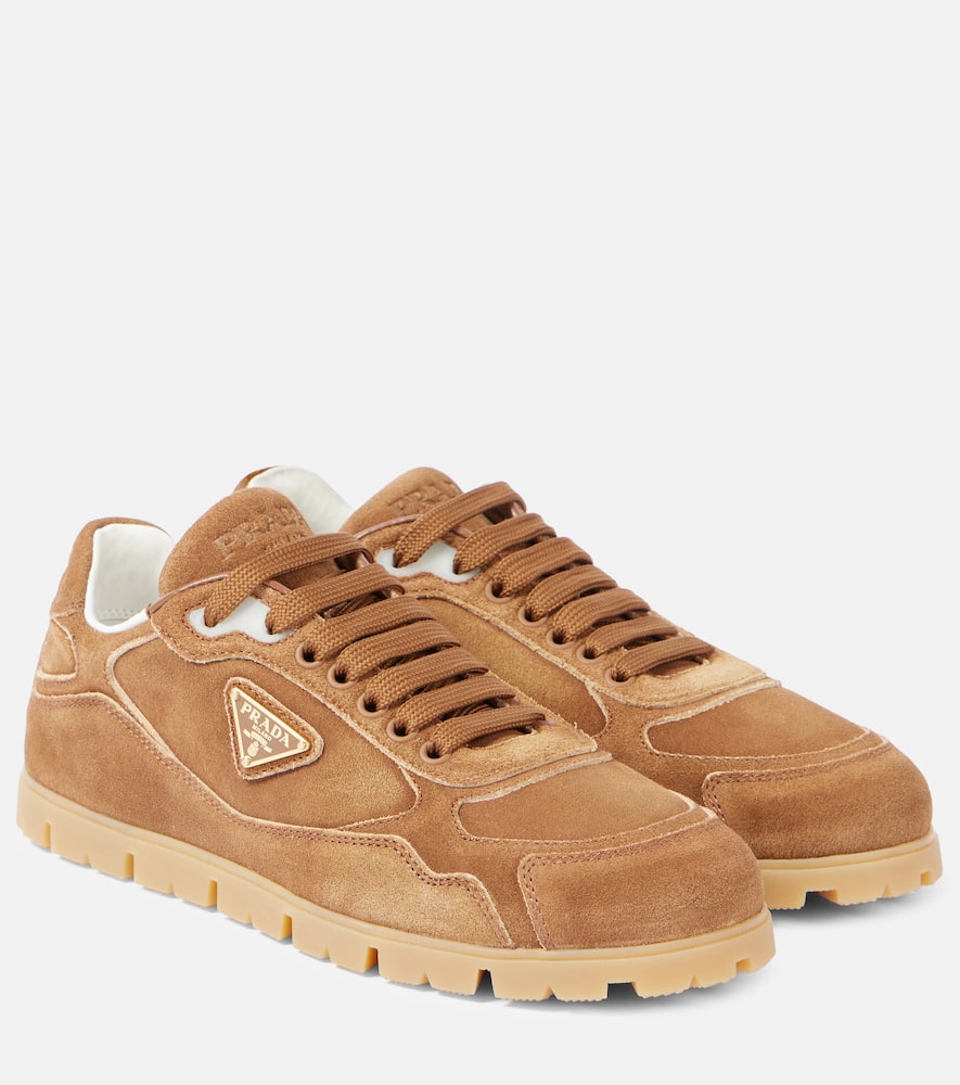 Prada Trail Suede Sneakers In Beige