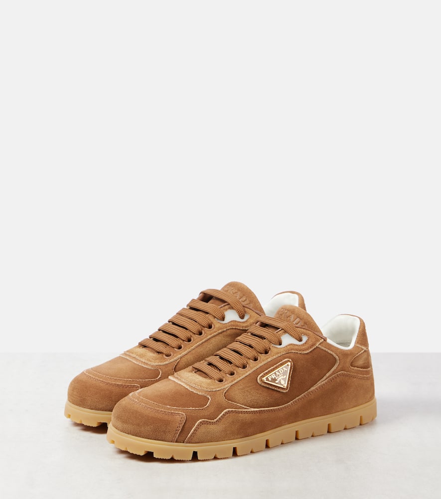 Prada Trail Suede Sneakers In Beige