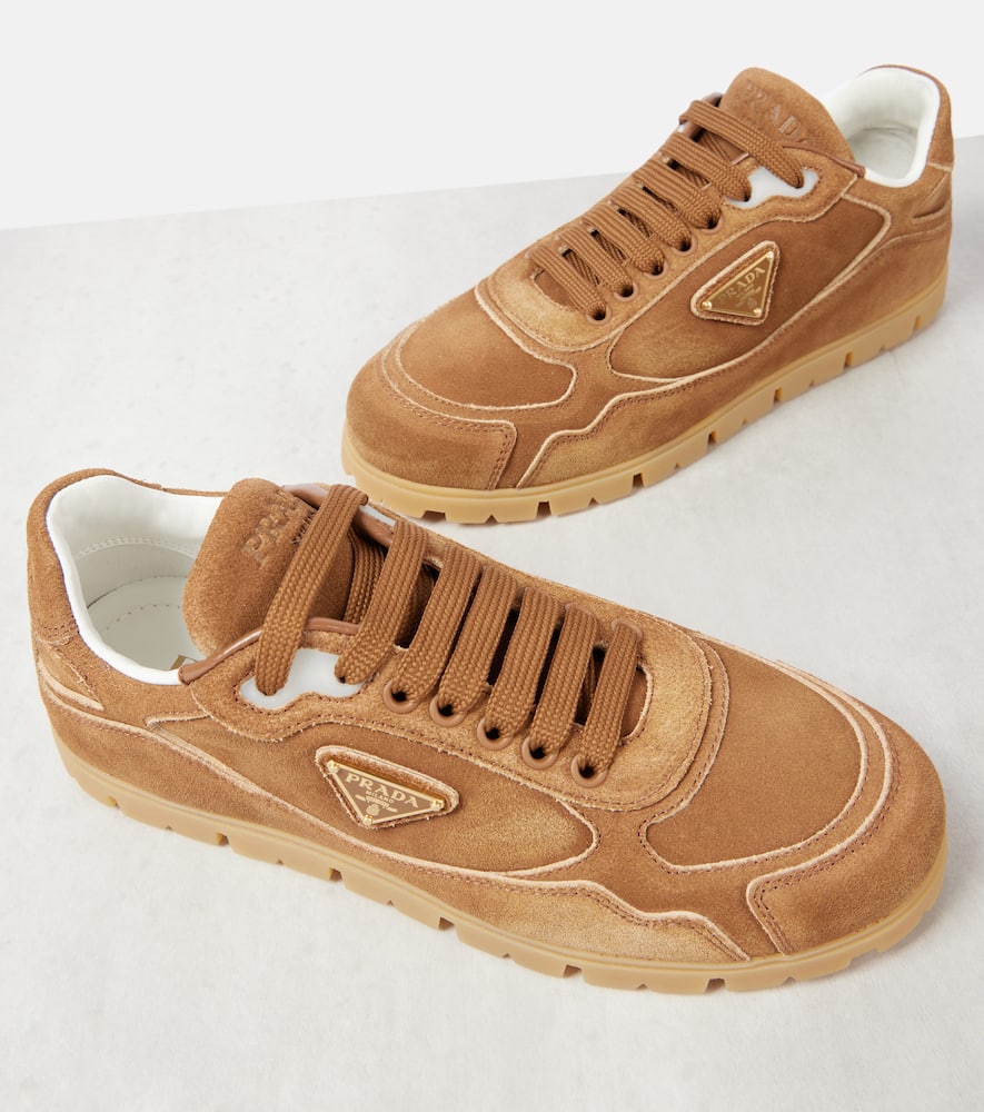 Prada Trail Suede Sneakers In Beige