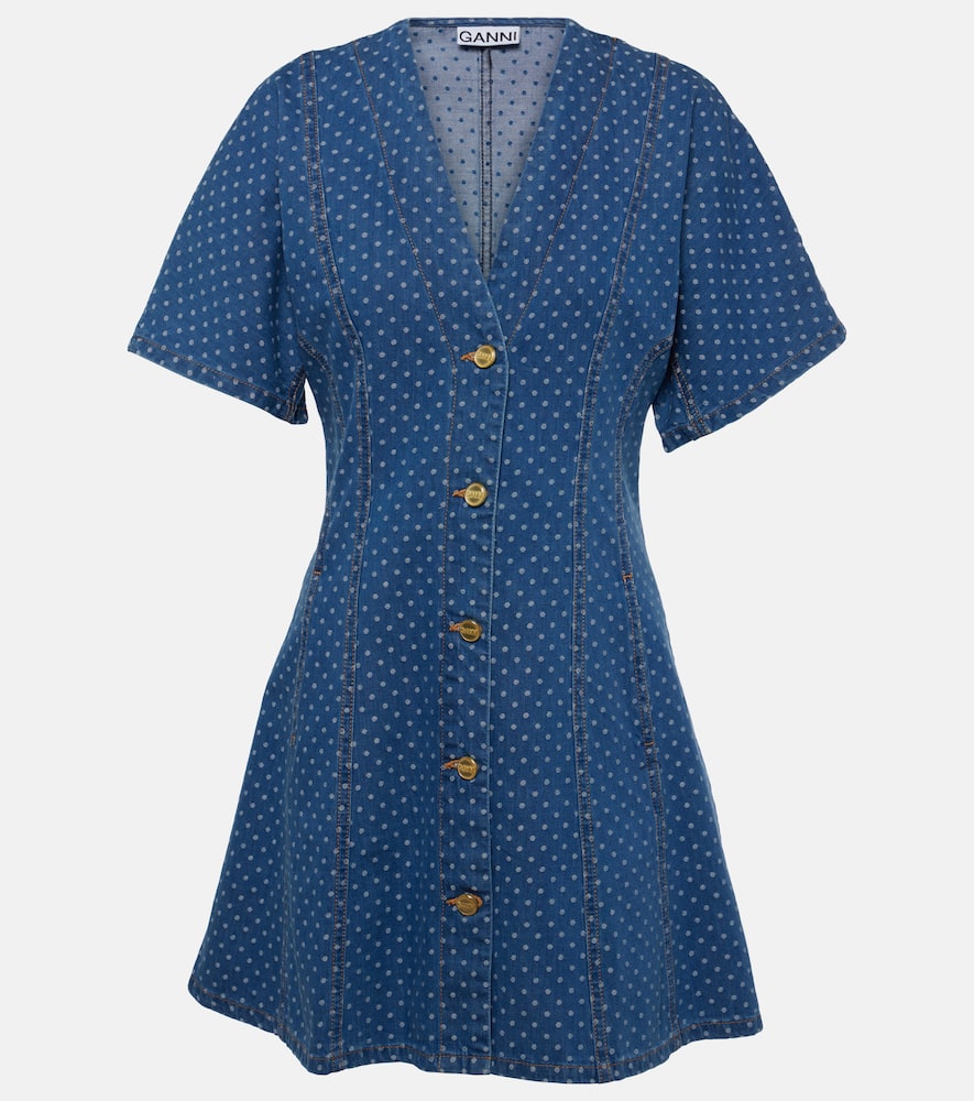 Polka-dot denim minidress