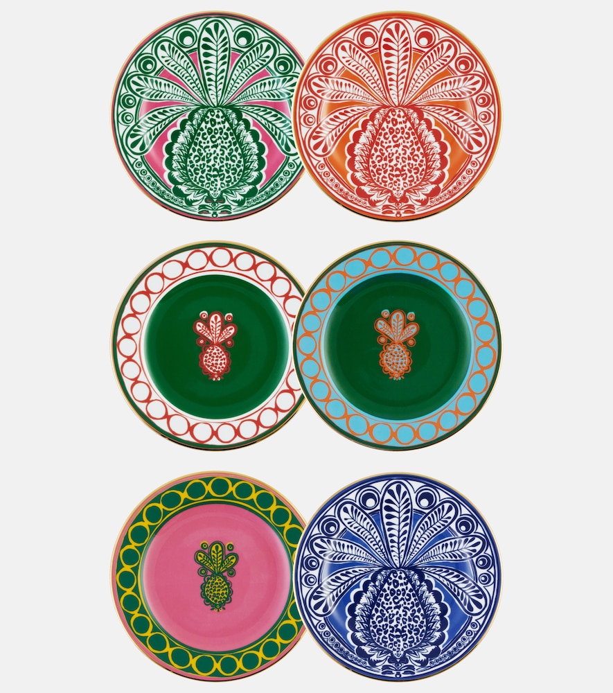 La Doublej Unisex Multicoloured Pineapple Set Of 6 Dessert Plates