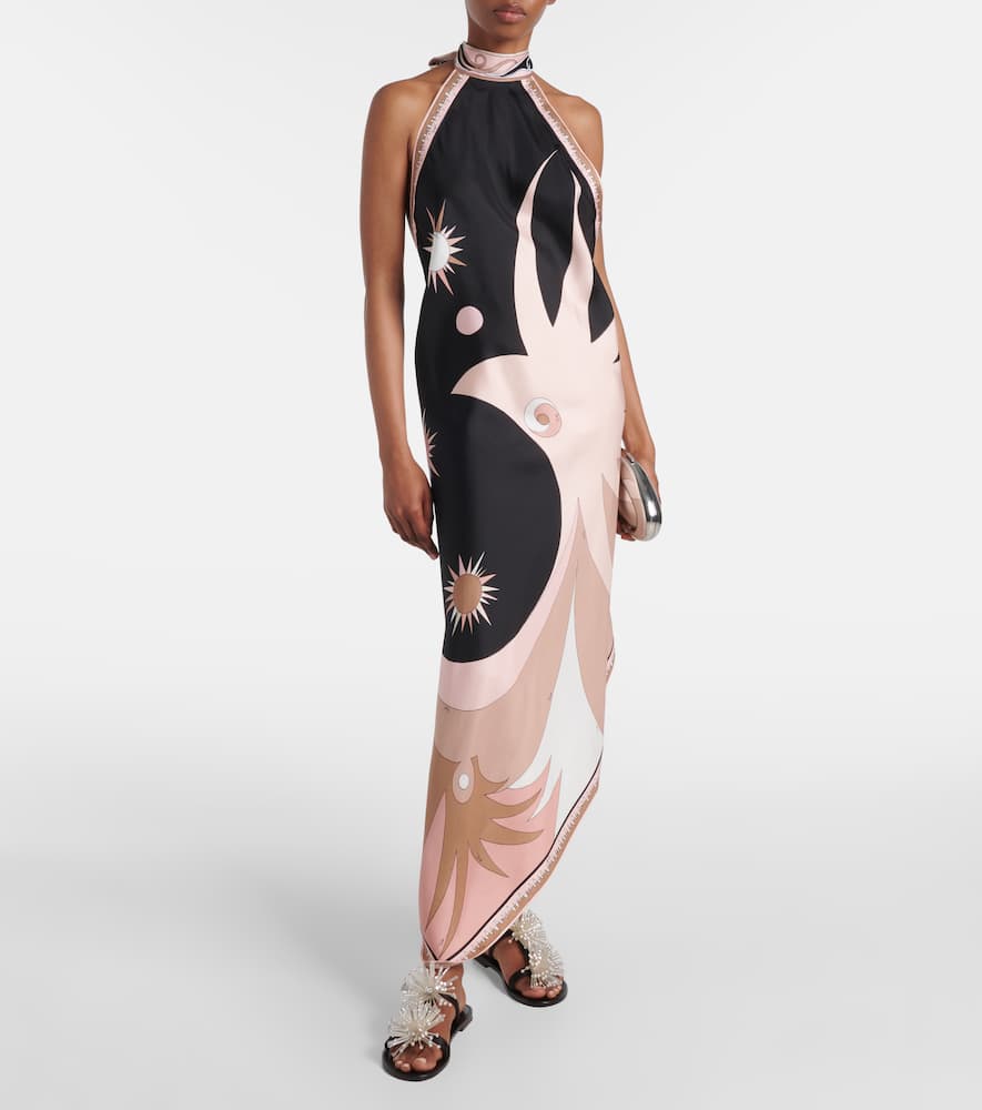 Pucci Stella Print Asymmetric Midi Silk Dress