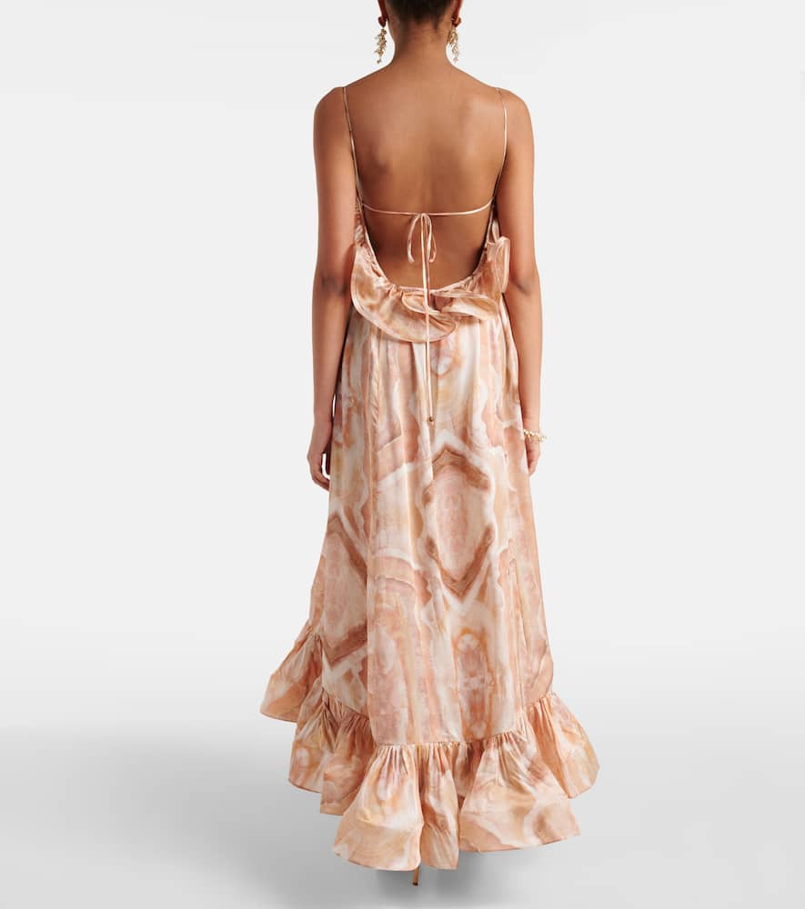 Zimmermann Illuminate Printed Ruffled Silk-satin Gown In Neutrals