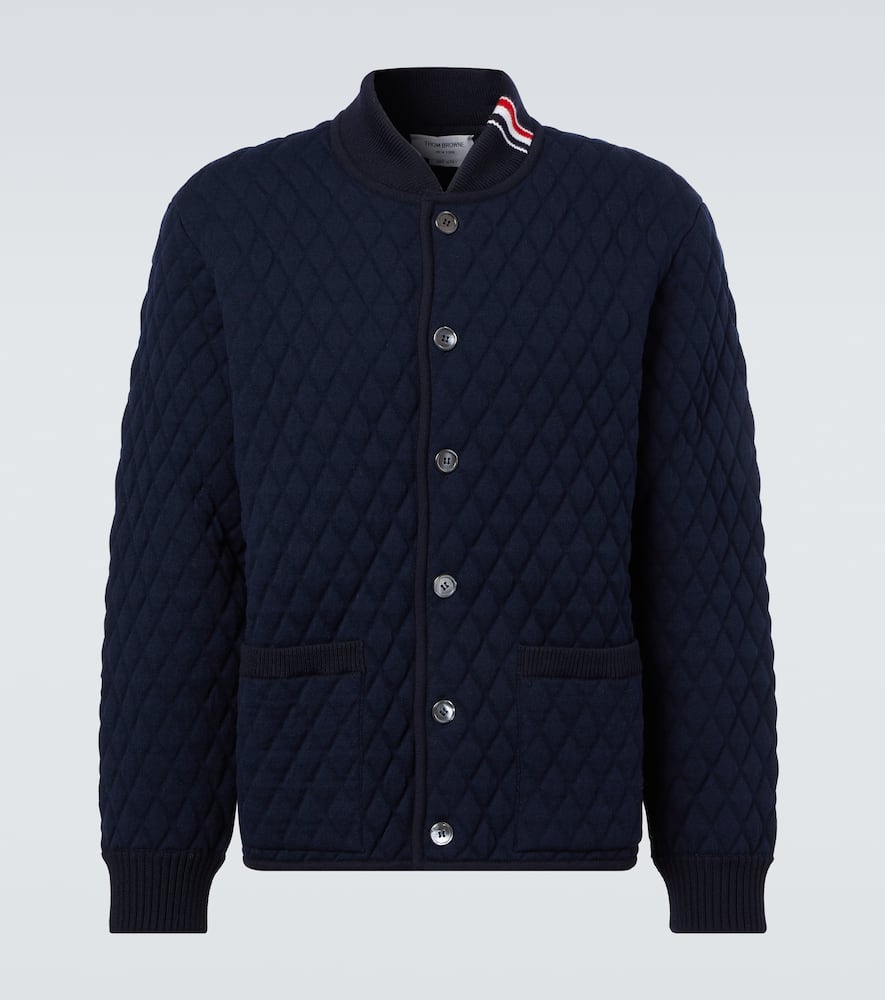 Thom Browne Blue Quilted Jacket With Bomber Collar And Logo Embroidery On The Collar In Blue