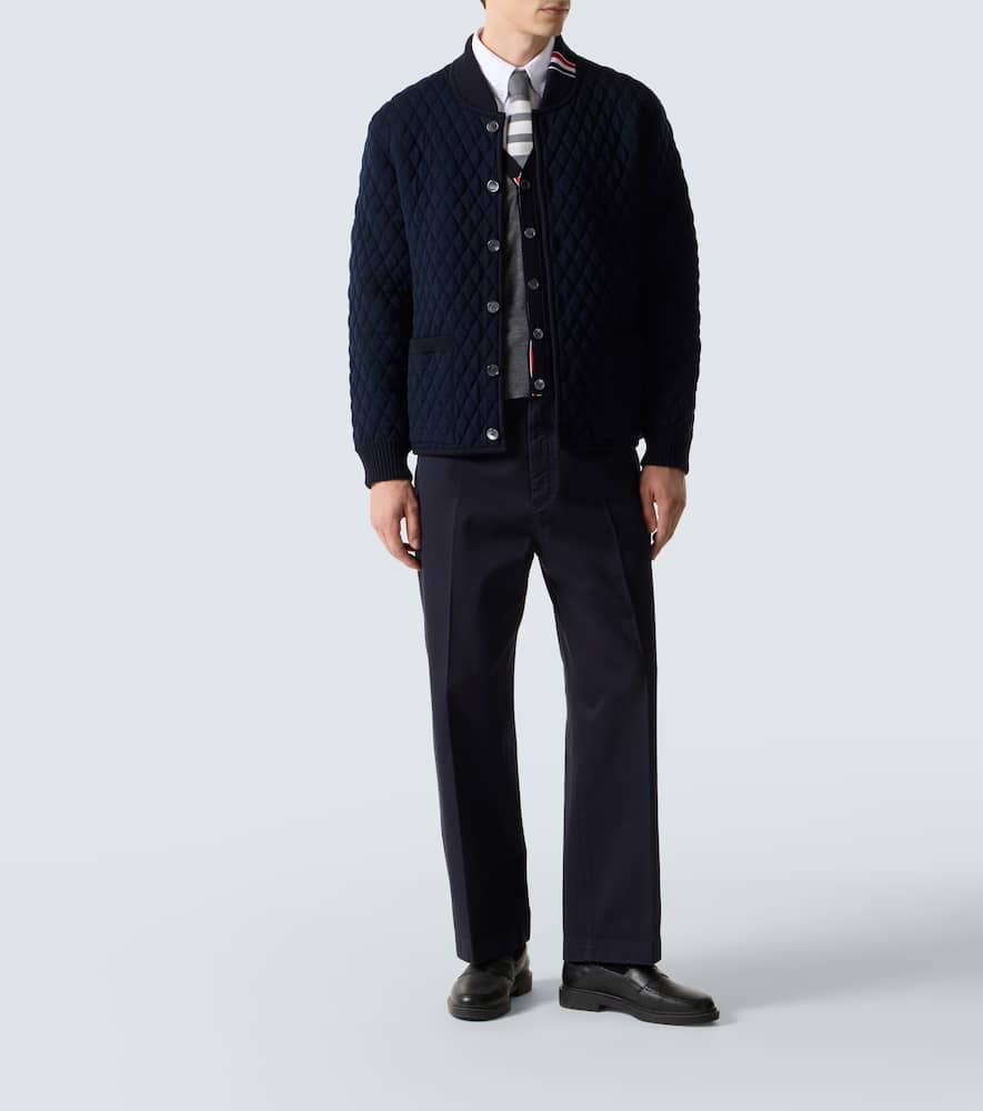 Thom Browne Blue Quilted Jacket With Bomber Collar And Logo Embroidery On The Collar In Blue