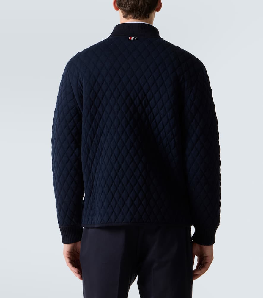 Thom Browne Blue Quilted Jacket With Bomber Collar And Logo Embroidery On The Collar In Blue