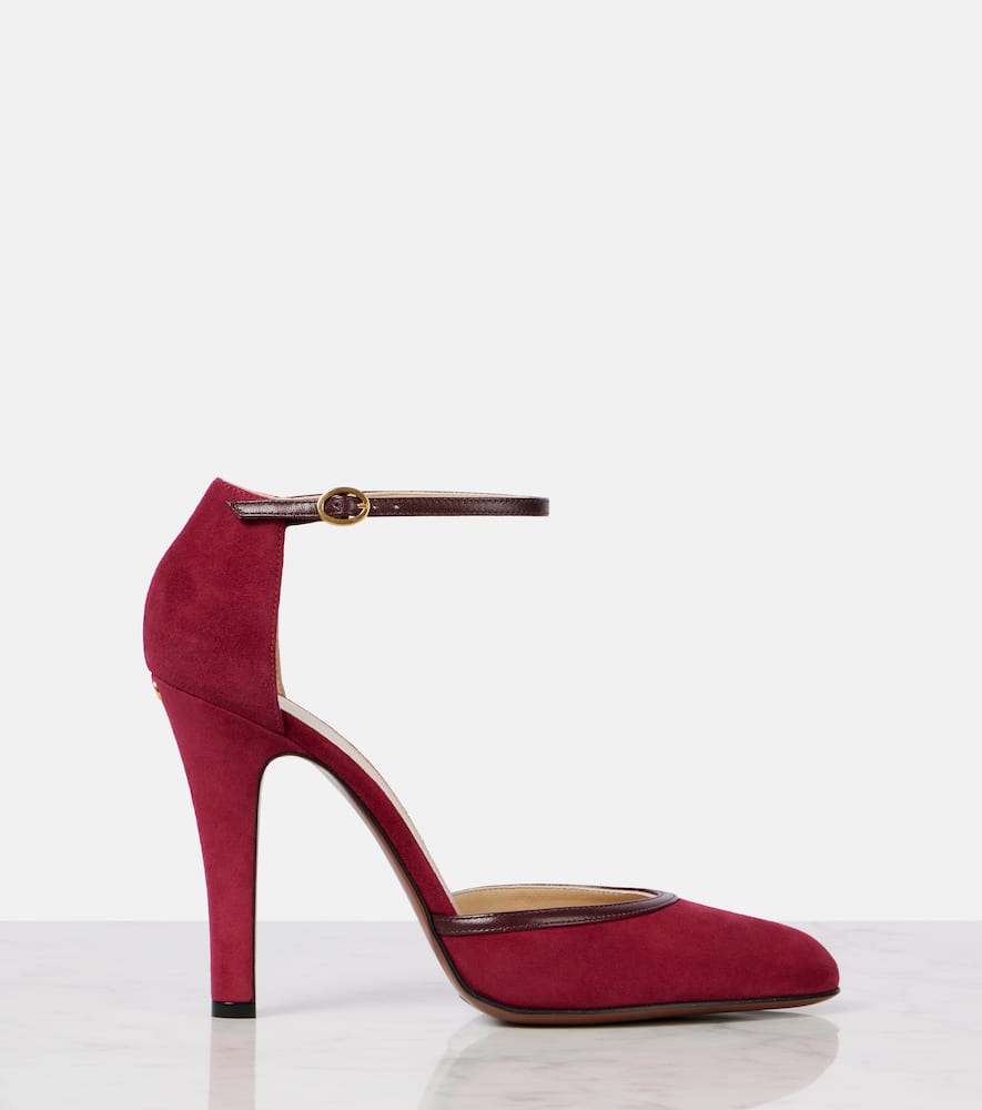 Valentino Suede Pumps With Buckle Detail And Pointed Toe In Burgundy