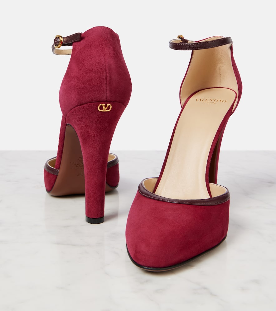 Valentino Suede Pumps With Buckle Detail And Pointed Toe In Burgundy