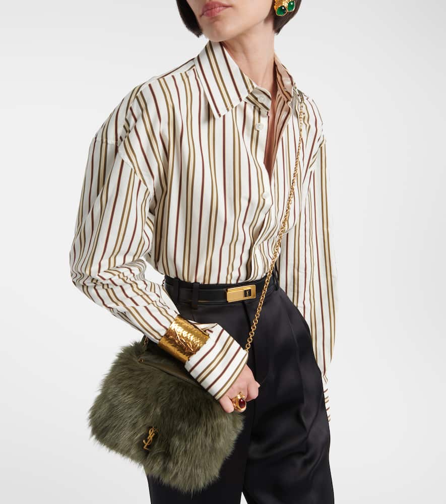 Saint Laurent Jamie 4.3 Mini Shearling Shoulder Bag In Green