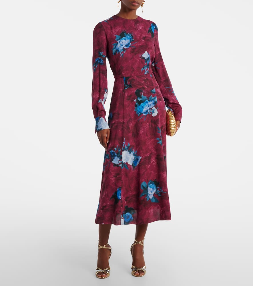 Erdem Floral Crêpe Midi Dress In Red