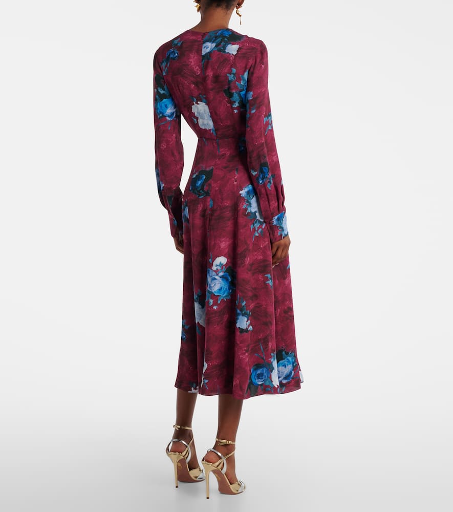 Erdem Floral Crêpe Midi Dress In Red