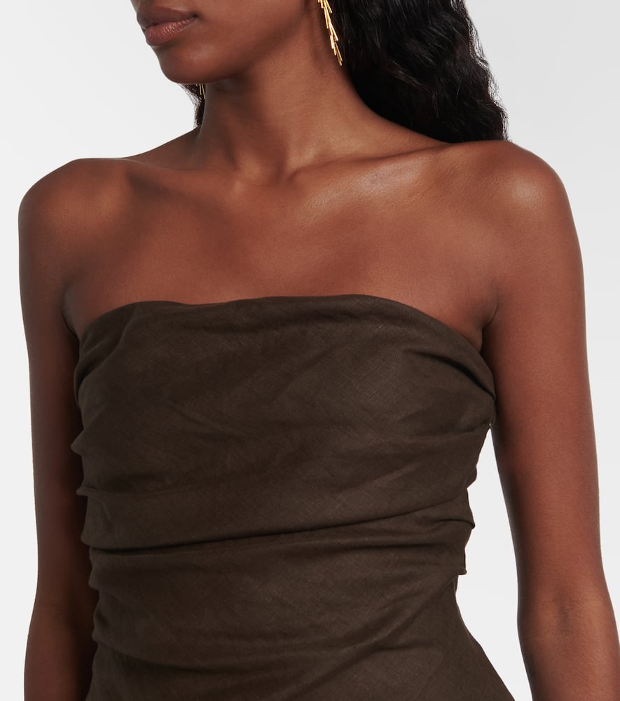 Faithfull Hedy Strapless Gathered Linen And Voile Maxi Dress In Green