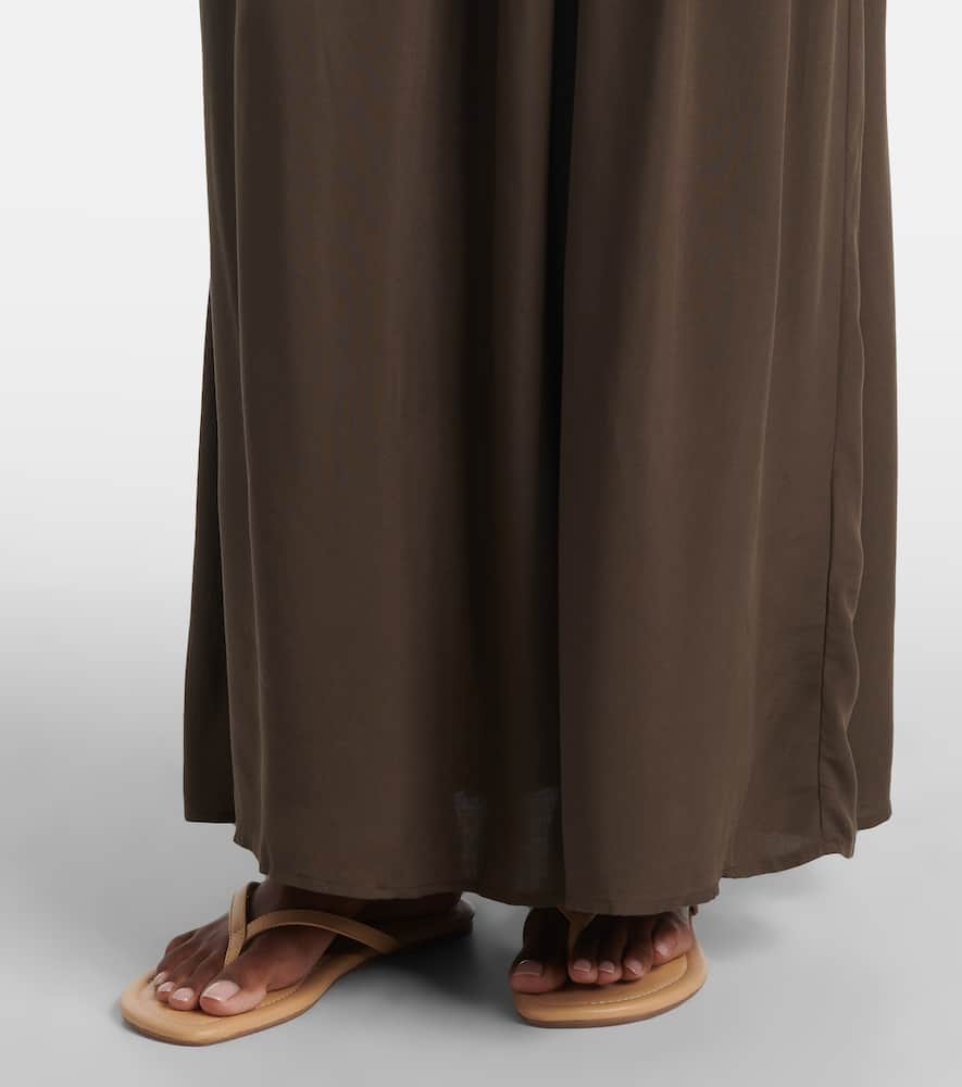 Faithfull Hedy Strapless Gathered Linen And Voile Maxi Dress In Green
