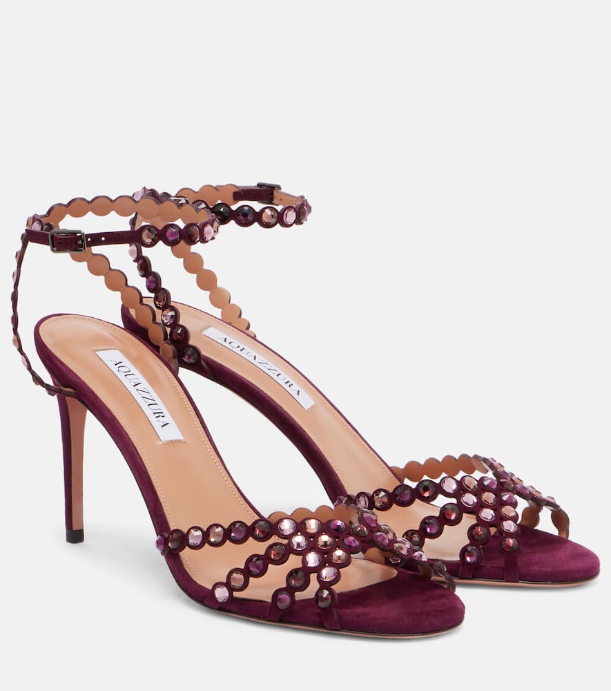 Aquazzura 90mm Embellished Scalloped-edges Heeled Sandals In Purple