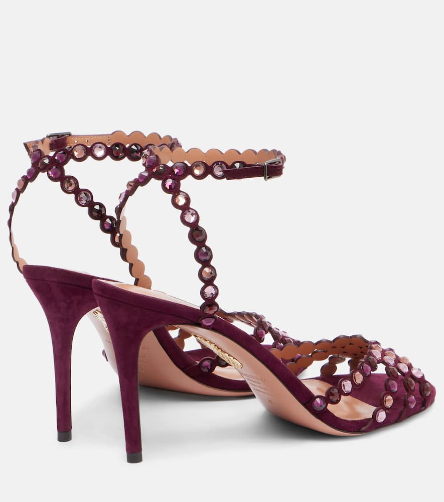 Aquazzura 90mm Embellished Scalloped-edges Heeled Sandals In Purple