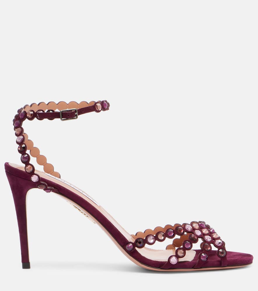Aquazzura 90mm Embellished Scalloped-edges Heeled Sandals In Purple