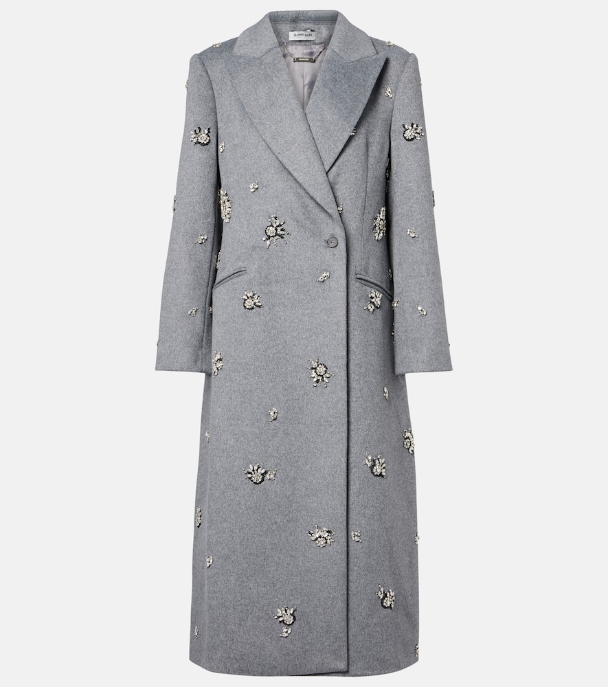 Simkhai Gianni Embellished Wool-blend Coat In Gray