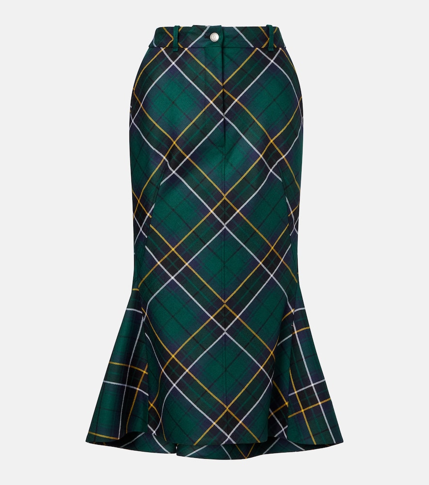 Alexander Mcqueen Wool Tartan Flared Skirt With Belt Loops In Multi