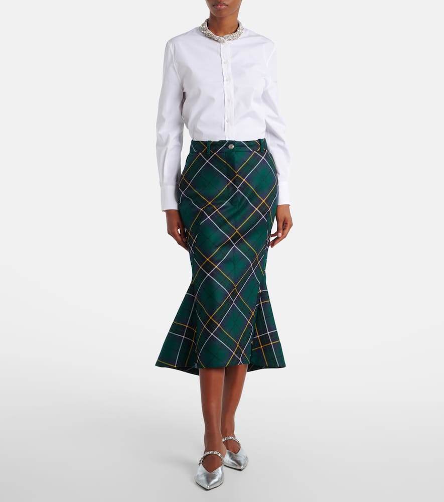 Alexander Mcqueen Wool Tartan Flared Skirt With Belt Loops In Multi