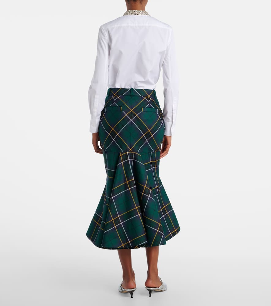 Alexander Mcqueen Wool Tartan Flared Skirt With Belt Loops In Multi