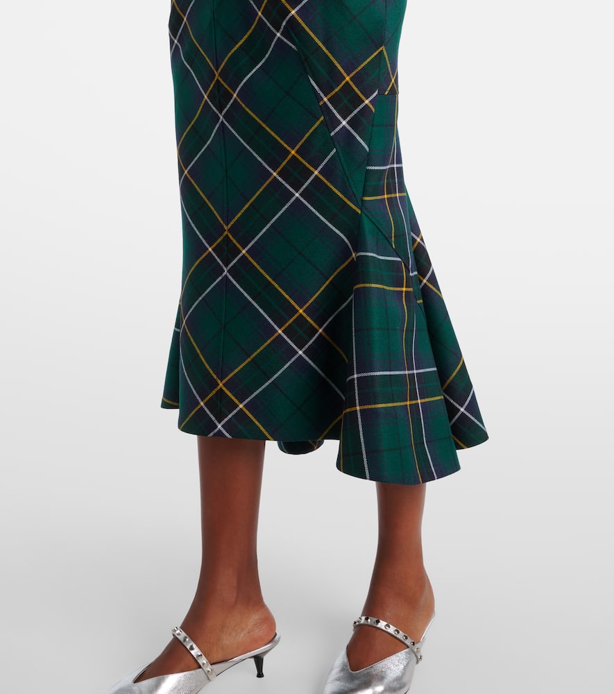 Alexander Mcqueen Wool Tartan Flared Skirt With Belt Loops In Multi