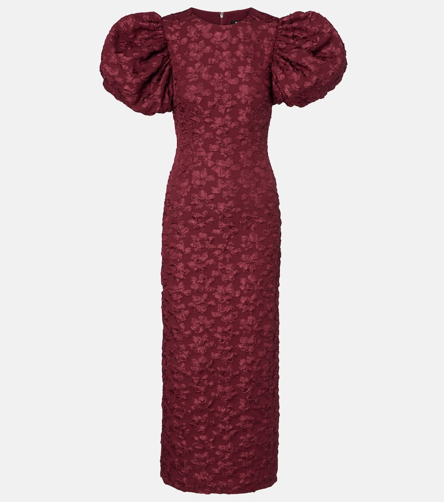 Rotate Birger Christensen Rotate Birgerchristensen Jacquard Midi Puffy Dress In Burgundy