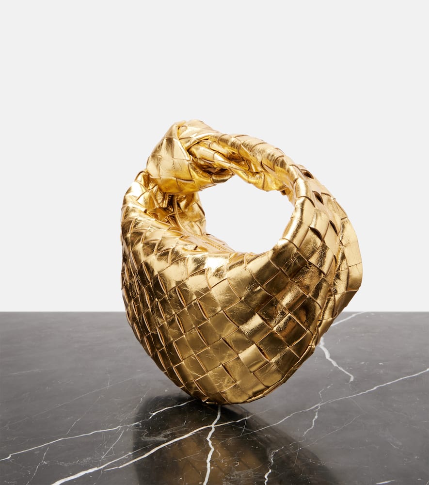 Bottega Veneta Jodie Intrecciato Metallic Leather Tote Bag In Gold
