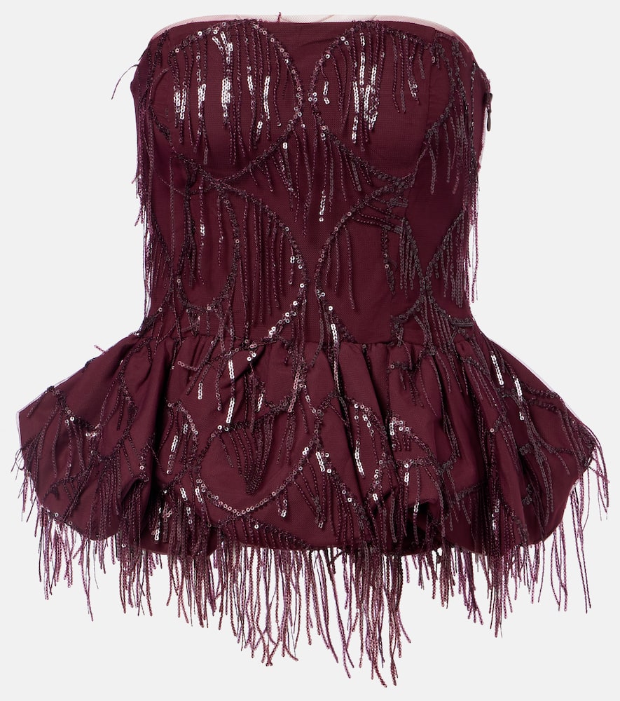 Rotate Birger Christensen Sequined Peplum Top In Burgundy