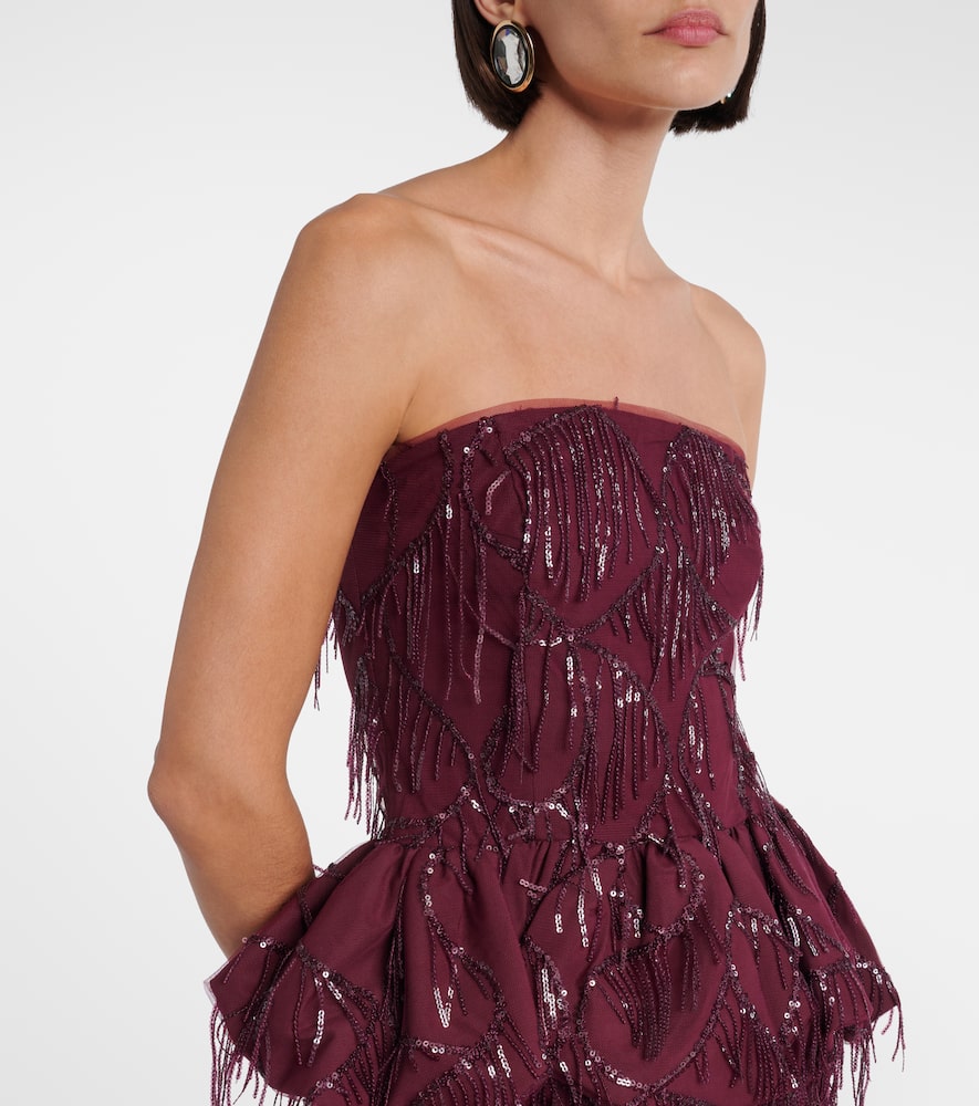 Rotate Birger Christensen Sequined Peplum Top In Burgundy