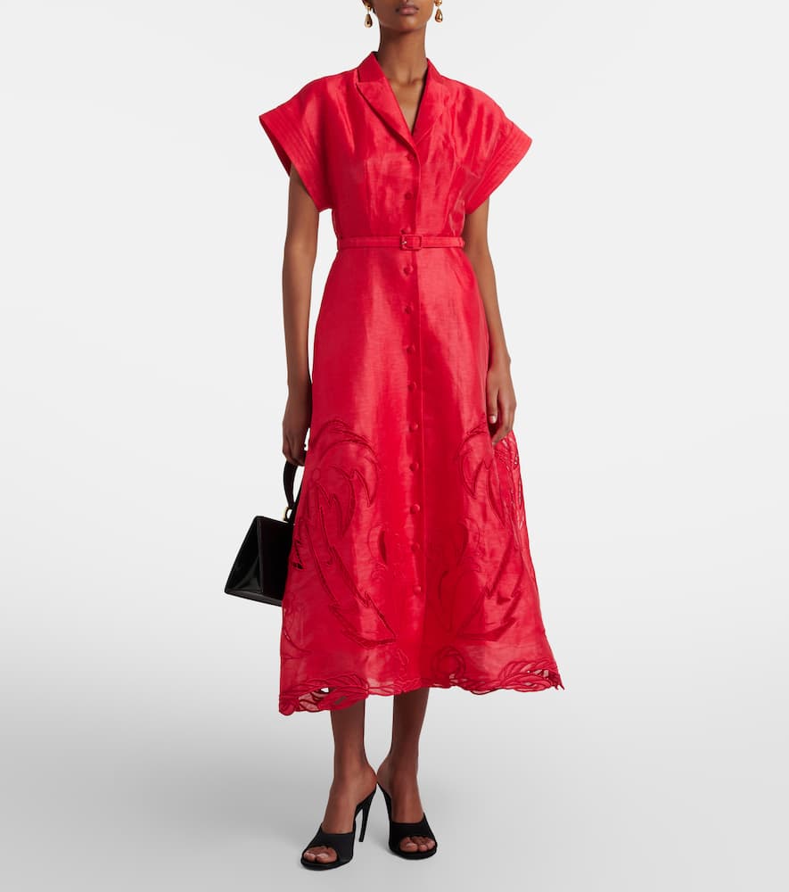 Leo Lin Aubrey Linen-blend Canvas Midi Dress In Red