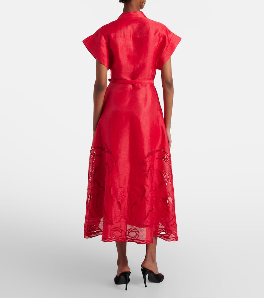Leo Lin Aubrey Linen-blend Canvas Midi Dress In Red