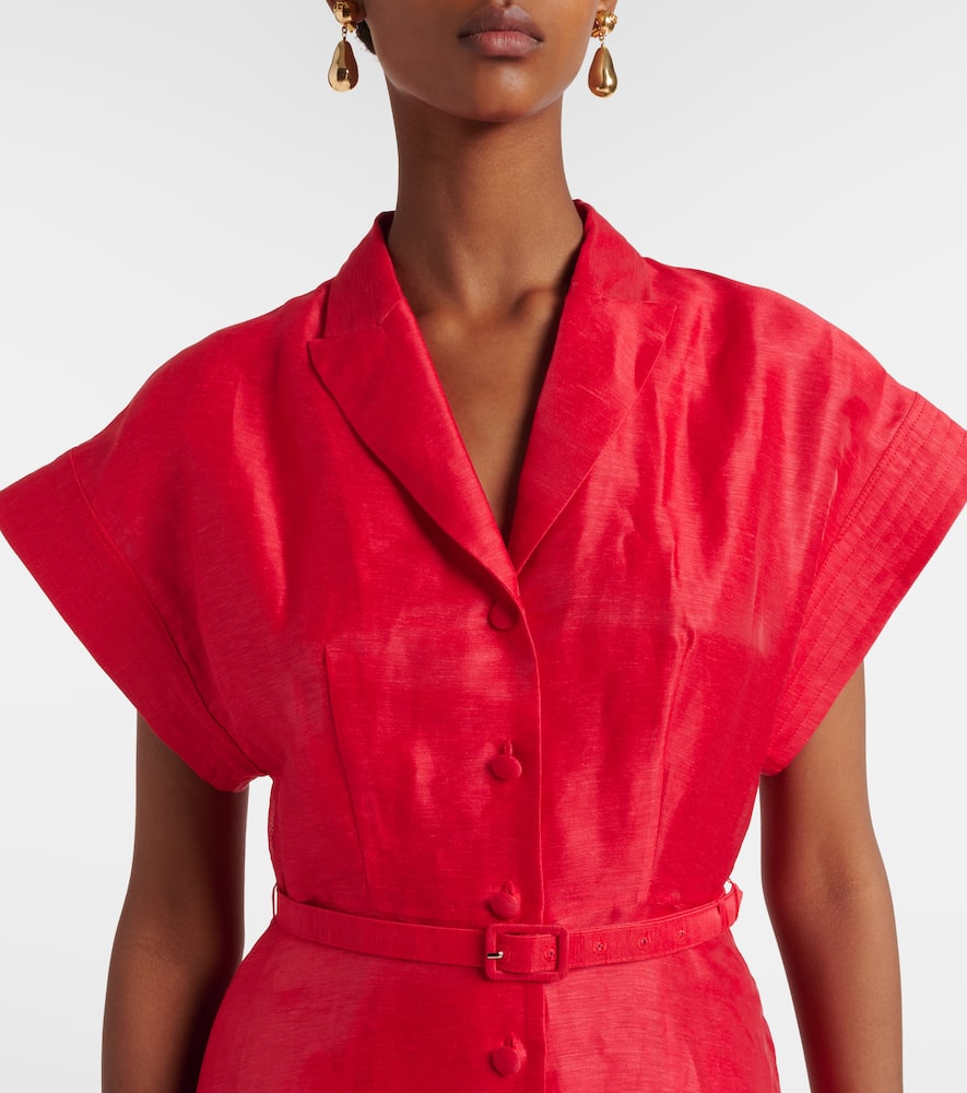 Leo Lin Aubrey Linen-blend Canvas Midi Dress In Red